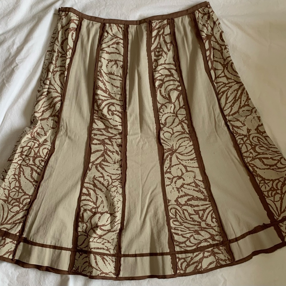 Nie & Zoe | 10 | skirt brown & beige A-line slight stretchy vertical patchwork